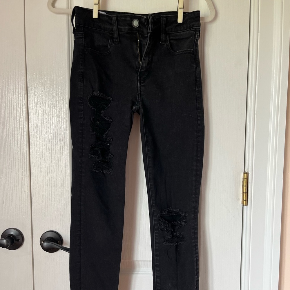 Black Ripped American Eagle Ne(x)t Level Stretch Skinny Jeans